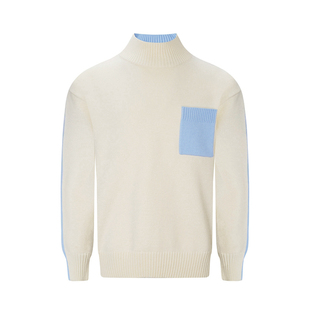 高级拼色半高领上衣男士针织衫时尚新款休闲复古保暖毛衣男款冬季