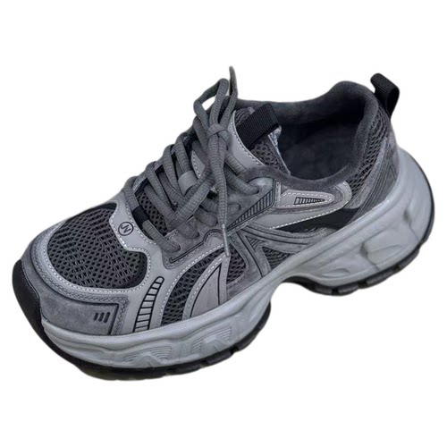 诗路花语加绒老爹鞋女冬季新款真皮厚底显脚小复古百搭系带运动鞋