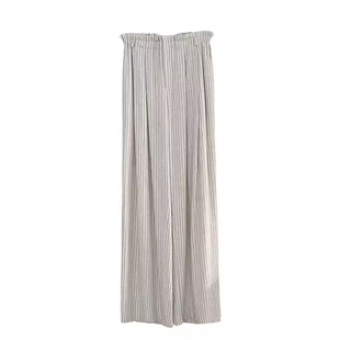 夏季清新亚麻条纹裤子女大码胖mm棉麻薄款慵懒垂感阔腿休闲长裤潮