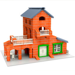 科博泥瓦匠宝宝盖房子别墅农场之家红砖头百变圆形手工建筑男孩益