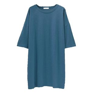 韩版黑色短袖t恤女宽松加大码200斤胖妹妹夏季中长款纯棉遮臀上衣