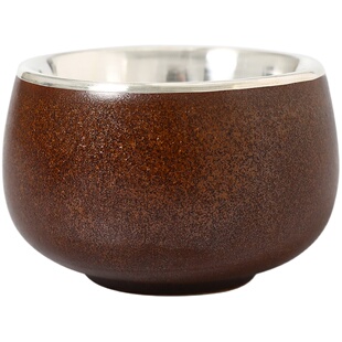 银茶杯999纯银杯子纯手工包银杯品茗杯主人杯茶杯粗陶茶具 醉香