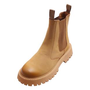 真皮马丁靴男款秋冬季加绒保暖棉靴大黄靴短筒靴子英伦风切尔西靴