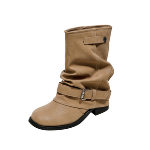 真皮版~内增高复古美拉德棕色马丁靴女2025新款秋冬两穿厚底短靴