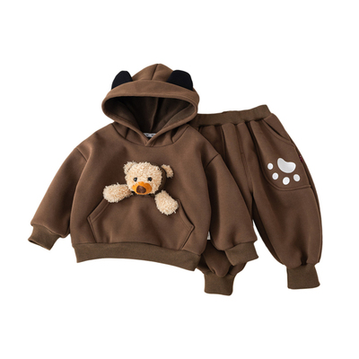 男童冬装加绒套装2025新款秋冬季洋气加厚婴儿宝宝连帽卫衣两件套