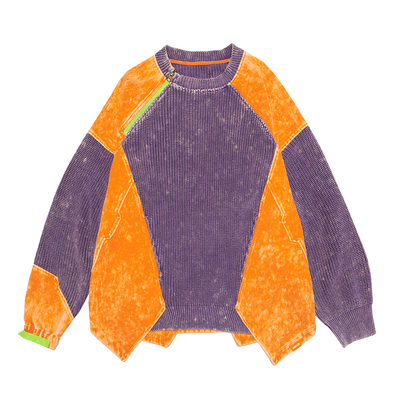 不作恶极彩水洗圆领毛衣赛博朋克