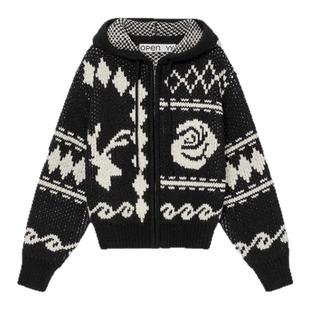 【现货】fletta bloom柳智敏同款麋鹿玫瑰花加厚毛衣连帽外套秋冬