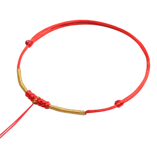黄金吊坠绳手工编织项链长命锁红绳宝宝金锁编绳婴儿项圈挂绳儿童