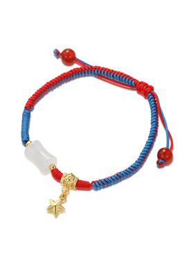 旭平竹节红蓝拼接编织红绳抽拉手链新年配饰手饰