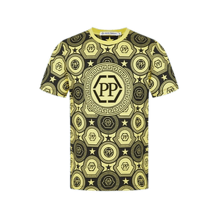 PP意大利男装2023春夏新款半袖logo花版满印T恤休闲套头短袖男