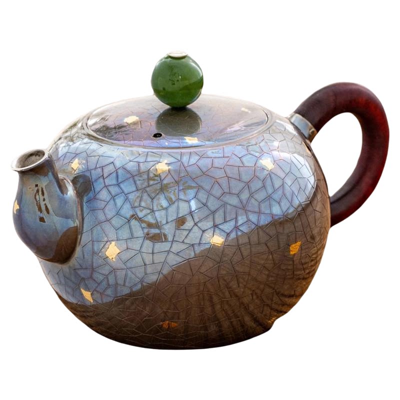 蜂鸟工坊 银壶999纯银泡茶壶家用冰裂纹洒金紫皮小银壶茶壶银茶具