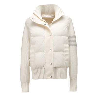 羽绒女修身拼接针织袖保暖短外套