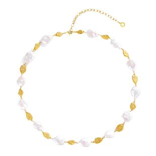 ooak 正品油画肌理沙砾珍珠项链金色巴洛克珍珠饰品