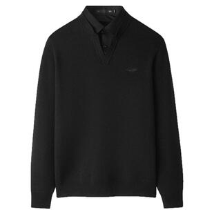 HLA/海澜之家轻商务稍厚加绒假两件针织衫秋冬新款双领黑色毛衣男