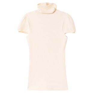 司童 白芍药泡泡袖高领打底衫秋冬新款修身内搭外穿短袖上衣女