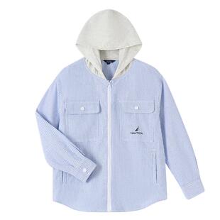 NAUTICA/诺帝卡男女童薄外套拼接连帽竖条纹衬衫