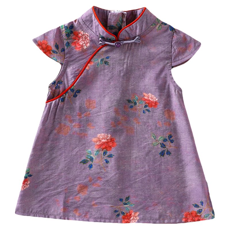 法国URCINS女童夏季新款婴幼儿童装新中式旗袍裙女宝宝汉服连衣裙