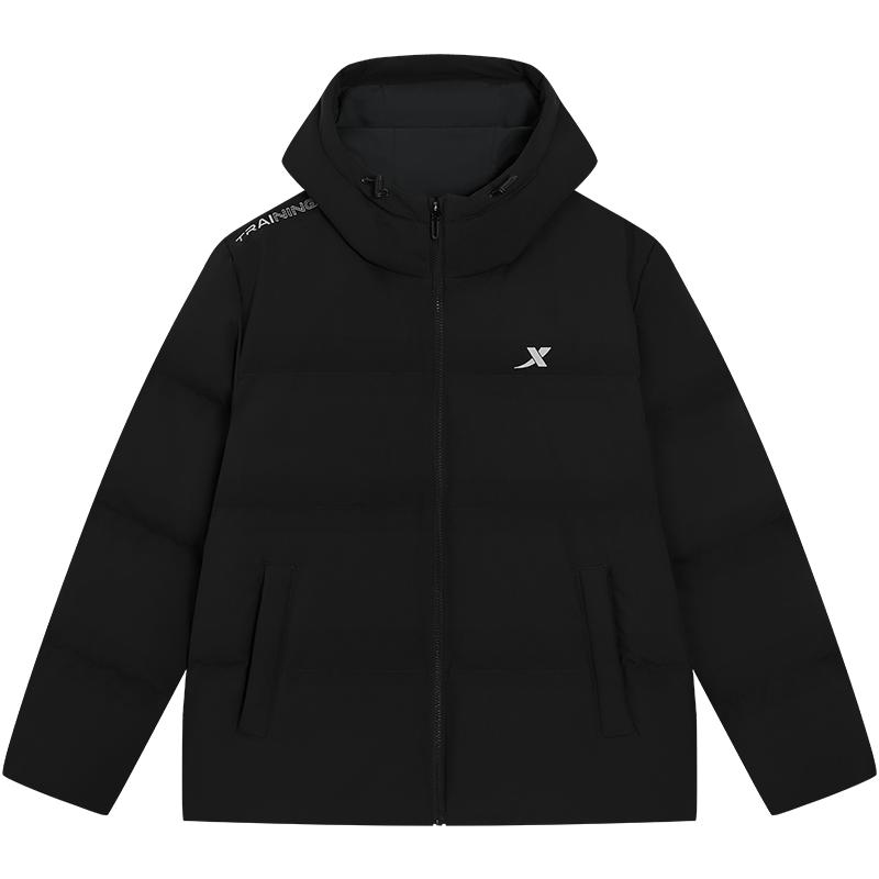 特步连帽羽绒服情侣防风外套男