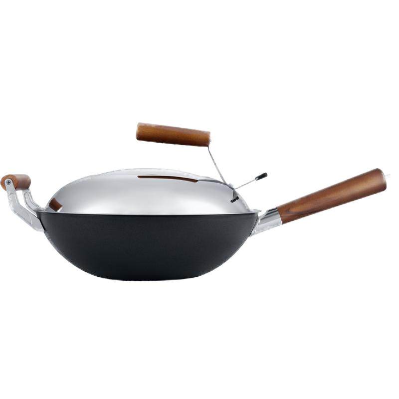 美珑美利 黑晶铁锅家用防锈炒锅 平底炒菜锅电磁炉燃气灶通用