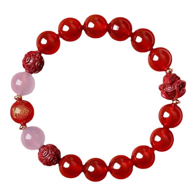 已做功课2026本命年男女转运化解三合六合手链朱砂黑曜石手串平安