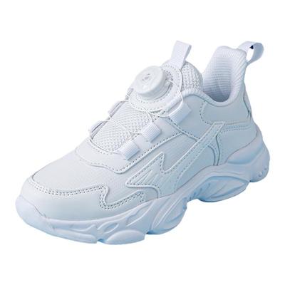 中大童青少年旋转纽扣白色运动鞋