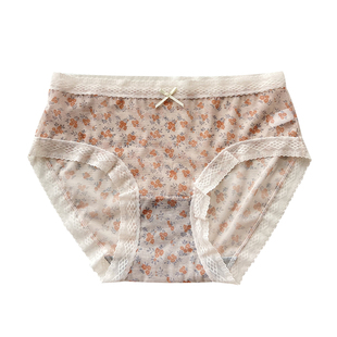 内裤女透明网纱碎花蕾丝三角裤女生中腰夏季薄款透气纯欲今月朦胧