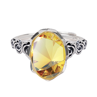 宫里上新黄水晶戒指天然水晶戒指女食指高级感指环纯银生日礼物