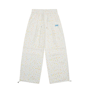 CCKOK 手绘星星印花休闲裤2025夏季新款抽绳设计直筒高腰阔腿裤女