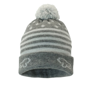 费尔岛风条纹提花灰色针织帽子女冬季大头围保暖护耳帽防寒包头帽