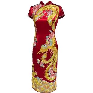 出租高端旗袍龙凤盘金刺绣旗袍2025新款结婚敬酒服出阁服嫁衣