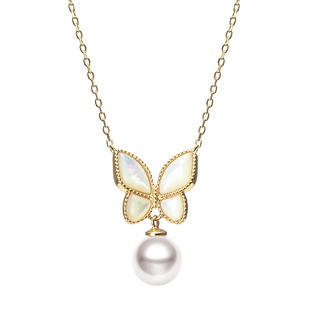 KEZ天然海水akoya珍珠吊坠单颗正品蝴蝶小众设计感锁骨链项链女