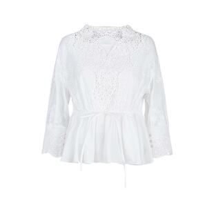 sdeer圣迪奥女夏装清水系田园风V领收腰绣花两件套衬衫S252Z3224