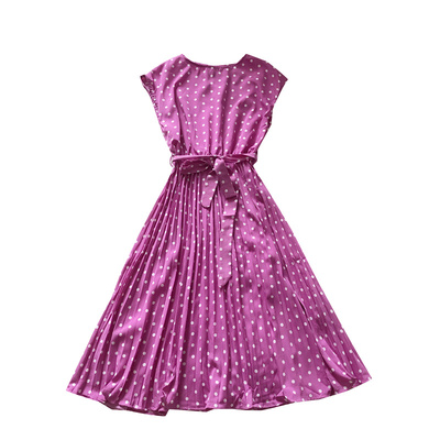 韩版百褶裙无袖波点连衣裙