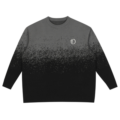 半墨大码男装毛衣冬季新款黑灰渐变宽松男士圆领套头加厚针织毛衫