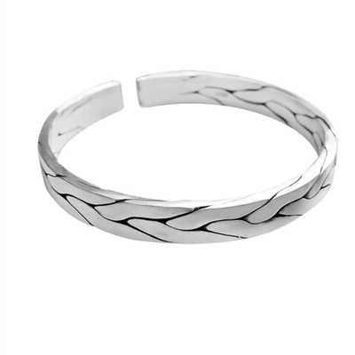 麻花光面刻字情侣编织纯银手镯