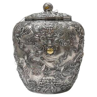 银水缸纯银999纯手工手工一张打非遗老师张家松錾九龙戏珠水缸