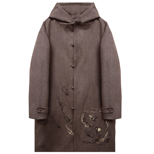 半闲集马年新品＜河图洛书＞牛仔连帽大衣新中式国潮外套春秋休闲