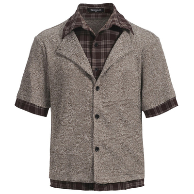 TZ killer LayeredSplicing层次拼接双领撞色衬衫格子老钱短袖T恤