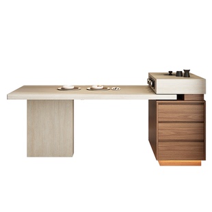 中古风洞石岛台餐桌2026新款小户型极窄岛台柜复古厨房迷你岩板导