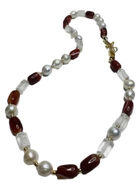 原创设计项链珍珠幸福女天然红