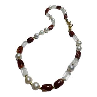 原创设计咖啡不苦系列香甜焦玛幸福红小众天然玛瑙淡水巴洛克项链