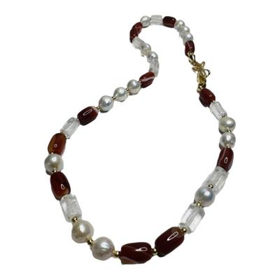 原创设计项链珍珠幸福女天然红