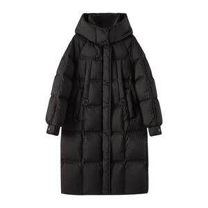 高端长款黑色羽绒服女2024新款冬季加厚宽松90白鸭绒保暖过膝外套