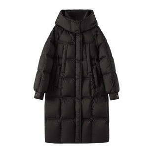 高端长款黑色羽绒服女2025新款冬季加厚宽松90白鸭绒保暖过膝外套