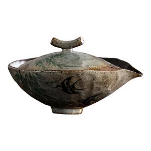 觅己手绘老岩泥盖碗中式粗陶手抓泡茶壶创意柴烧功夫茶具复古茶碗