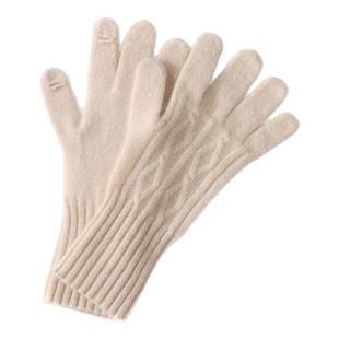 100%纯山羊绒手套女秋冬纯色针织绞花可触屏开车分指加长五指手套