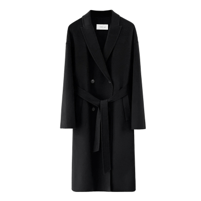 黑色经典双排扣双面羊绒羊毛大衣