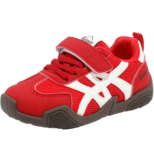 芭芭鸭2026春季新款童鞋男童鞋子休闲运动透气网面板鞋女童红色鞋