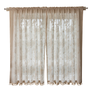 免打孔安装纱帘透光不透人窗帘穿杆款伸缩杆整套门帘厨房半帘短帘