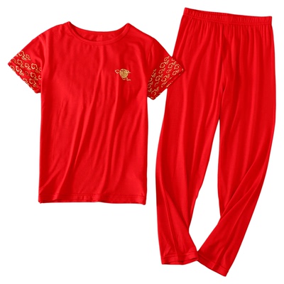 儿童红色内衣男女童短袖长裤